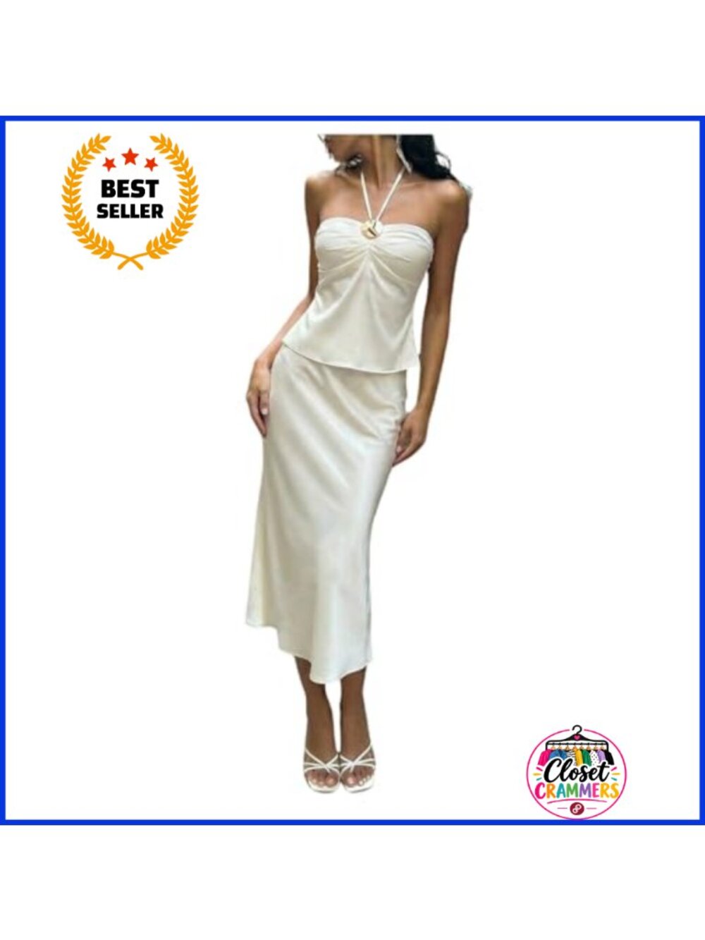 Satin Halter Top and Bodycon Midi Skirt Set Sleeveless Two Piece